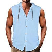 Algopix Similar Product 12 - Mens Linen Muscle Hooded Tank Tops