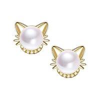 Algopix Similar Product 19 - Cat Earrings Freshwater Pearl Earrings