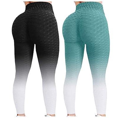 OMKAGI Women Ribbed Crossover Flare Leggings with Pockets High