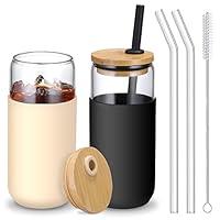 Algopix Similar Product 13 - 20 OZ Glass Cups with Bamboo Lids and