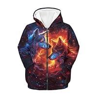 Algopix Similar Product 2 - Jekioweii Galaxy Wolf Zipper Hoodie for