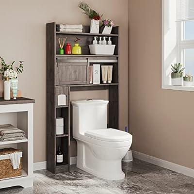 ALLZONE Bathroom Organizer, Over The Toilet Storage, 4-Tier Adjustable  Shelves for Small Room, Saver Space, 92 to 116 Inch Tall, Black
