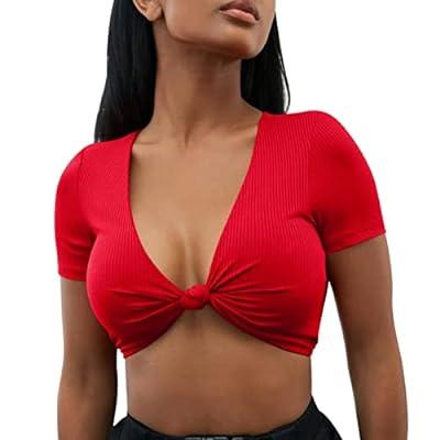 AEPEBO Sexy Crop Tops for Women Deep V Neck Back Cutout Sleeveless Plunge  Racerback Tank Cropped Top