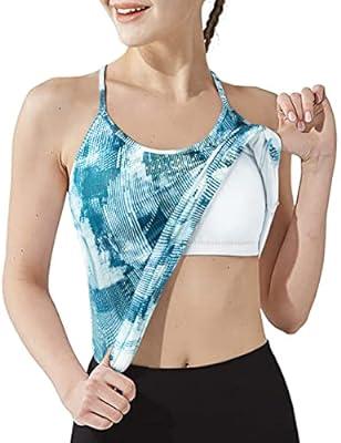 Women Summer Yoga Strap Vest Crop Tank Tops Camisole Built-In Bra Backless
