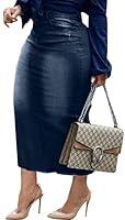 Algopix Similar Product 6 - Dark Blue Midi Jean Skirts for Women