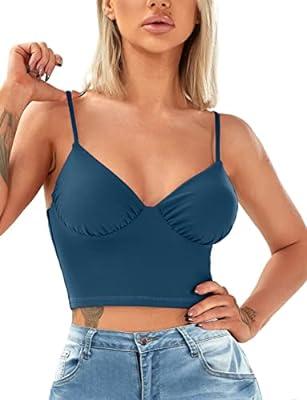 Clearance！Women's Camisole Tops with Built in Bra Neck Vest Padded Slim Fit  Tank Tops 