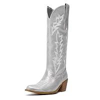 Algopix Similar Product 4 - GOSERCE Silver Cowgirl Boots Knee High