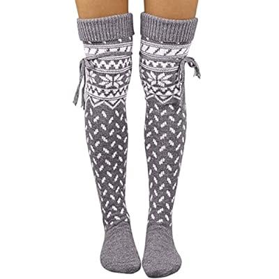 Best Deal for Women Thigh High Socks Knitted Fuzzy Leg Warmers Xmas Extra