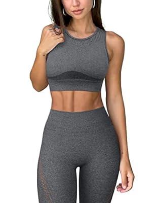 OQQ Yoga Outfit for Women Seamless 2 Piece Workout Gym High Waist Leggings  with