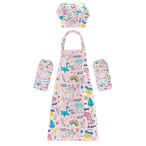 Caydo 4 Pieces Middle Size Kids Painting Aprons for Aged 5 to 10, Water Resistant Kid Aprons with 3 Roomy Pockets in Classroom, Crafts and Art