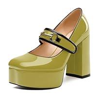 Algopix Similar Product 2 - MERRORI Olive Green Mary Jane Shoes for