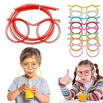 Silly Straw Glasses, Reusable Fun Party Loop Drinking Straw, Novelty  Eyeglasses Straw for Kids Party Annual Meeting Parties Birthday Supplies  (white)