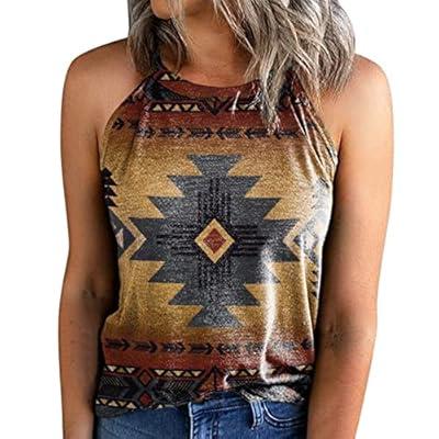 Plus Size Tops for Women 3/4 Sleeve Casual Aztec Ethnic Style