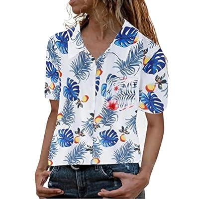Women's Hawaiian Shirt - Tropical Floral Short Sleeve Blouse For Summer & Beach
