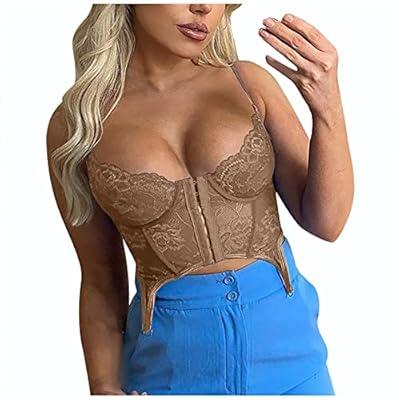 Women's Satin Bustiers Corsets Sexy Push Up Crop Top Sparkly Rhinestone  Strap Tank Tops For Party Streetwear Clubwear, Red-brown