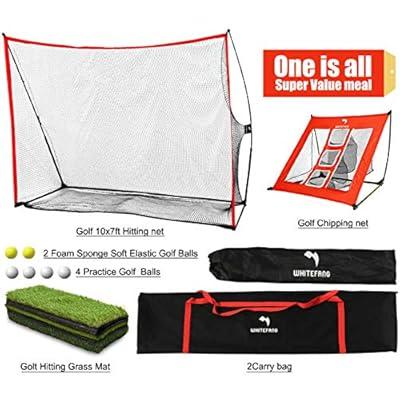 Golf Net, 10x7ft Golf Practice Net with Tri-Turf Golf Mat, All in