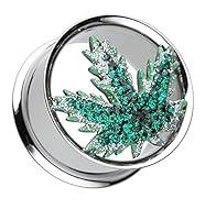 Algopix Similar Product 13 - Pot Leaf Sparkling Ear Gauge Tunnel