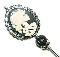 Algopix Similar Product 5 - LADY SKELETON CAMEO Stick Hat Pin Long