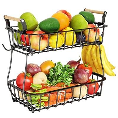 Best Deal for 2 Tier Fruit Basket Bowl with 2 Banana Hangers for