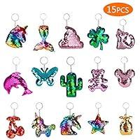 Algopix Similar Product 8 - Linkax Flip Sequin Keychains 15 Pcs