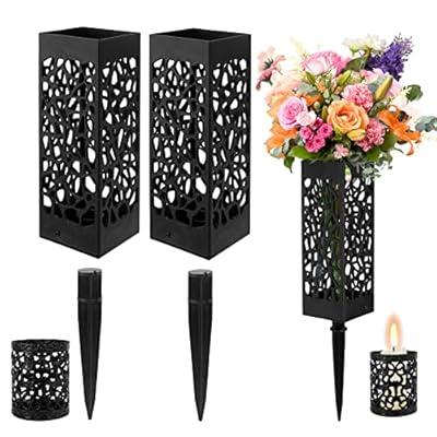 Gravesite Flower Holder for Cemetery Vase with Spikes Grave Flower Memorial  Decorations Gravesite Stake in Ground (7 Inch Grey)