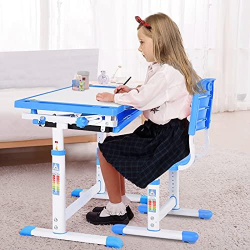 FUNLIO Kids Table and 4 Chairs Set, Height Adjustable Toddler Table and Chair Set for Ages 3-8, Easy to Wipe Arts & Crafts Table, for Classrooms/Dayca