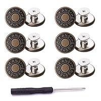 12 Pcs Button for Sewing Metal Jeans,ICEYLI 17 mm No-Sew Nailess Removable Metal Jeans Buttons Replacement Repair Combo Thread Rivets and Screwdrivers