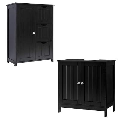 IWELL Black Bathroom Wall Cabinet with 1 Adjustable Shelf & Double