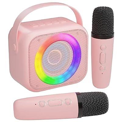 Pink)Mini Karaoke Machine Portable Bluetooth Speaker With 2 Wireless