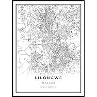 Algopix Similar Product 15 - Lilongwe Map Print Malawi Map Art