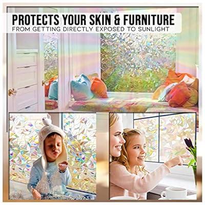 17.5″X78.7″ Privacy Decor Window Film, Rainbow Cling Holographic No Glue  Frosted