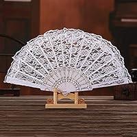 Algopix Similar Product 4 - White Hand Fan with Lace Foldable