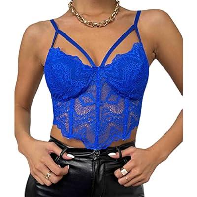 Best Deal for Women's Spaghetti Strap V Neck Sheer Lace Cami Crop
