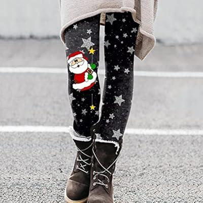 Christmas Striped Leggings Santa Scrunch Tights Tummy Control Yoga