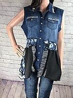 Algopix Similar Product 11 - Recycled Jean Ruffle Blouse Button Up