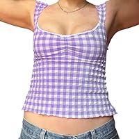 Algopix Similar Product 4 - Women Y2k Gingham Crop Tops Sleeveless