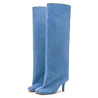 Algopix Similar Product 7 - Molozoey BLUE Suede Knee High Boots for