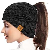 Algopix Similar Product 17 - Winter Knit Ponytail Beanie Hat 