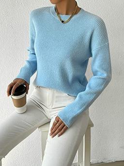 Sweaters for Women Drop Shoulder Ribbed Knit Sweater Sweaters for