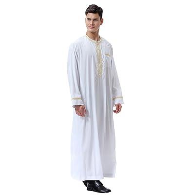 Best Deal for liuyffan Robe Printed Neck Round Zip Arab Muslim Men's