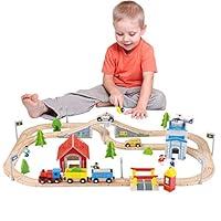 Algopix Similar Product 14 - WOOKA 80Pcs Wooden Train Set with 2