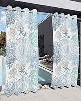 Algopix Similar Product 2 - Blue Ocean Shell Outdoor Curtains for