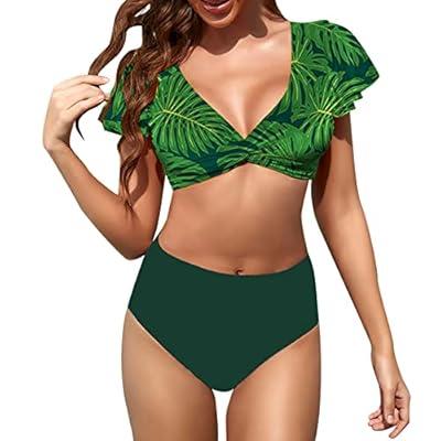 High Waisted Bikini Bottom Tankini Swimsuits With Drawstring Skirt  Camouflage Swimwear Color Block Bathing Suit 