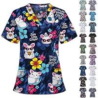 Algopix Similar Product 20 - PETYCZEN Scrub Tops Women Summer Cute