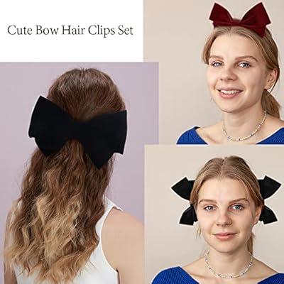 4PCS Silky Satin Hair Bows Hair Clip Black White Hair Ribbon Ponytail  Holder Accessories Slides Metal Clips Hair Bow For Women Girls Toddlers  Teens Kids