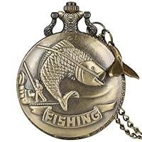 Algopix Similar Product 10 - MJIFEI Pocket Watch Bronze Fishing Fish