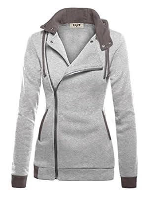 Best Deal for DJT Womens Oblique Zipper Slim Fit Hoodie Jacket Small