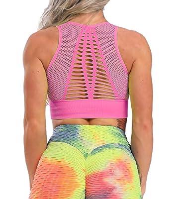 OQQ Women's 3 Piece Medium Support Tank Top Ribbed Exercise Seamless Scoop  Neck Sports Bra One Shoulder Tops Crop Tops