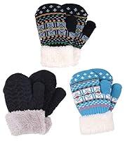 Algopix Similar Product 5 - 3 Pairs Boys Sherpa Lined Knit Mittens