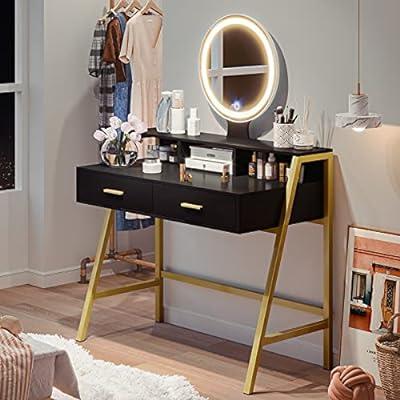Tiptiper Makeup Vanity Table with Mirror, Storage Cabinet, Dressing Desk 5  Drawers and Shelves, White 